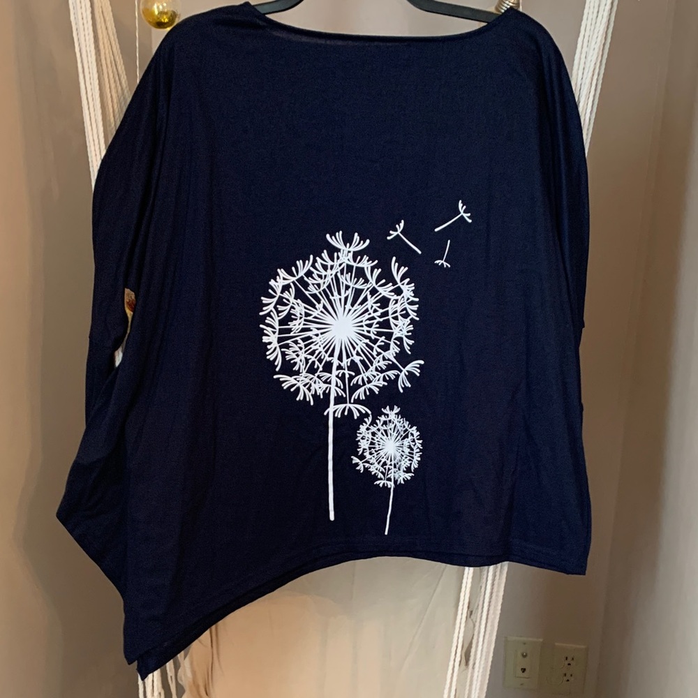 MISSLOOK Navy Blue Dandelion Long Sleeve Top. Medium